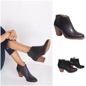 Madewell The Billie Black Leather Chunky  Staked Block Heel ANkle Boots, Sz 8.5